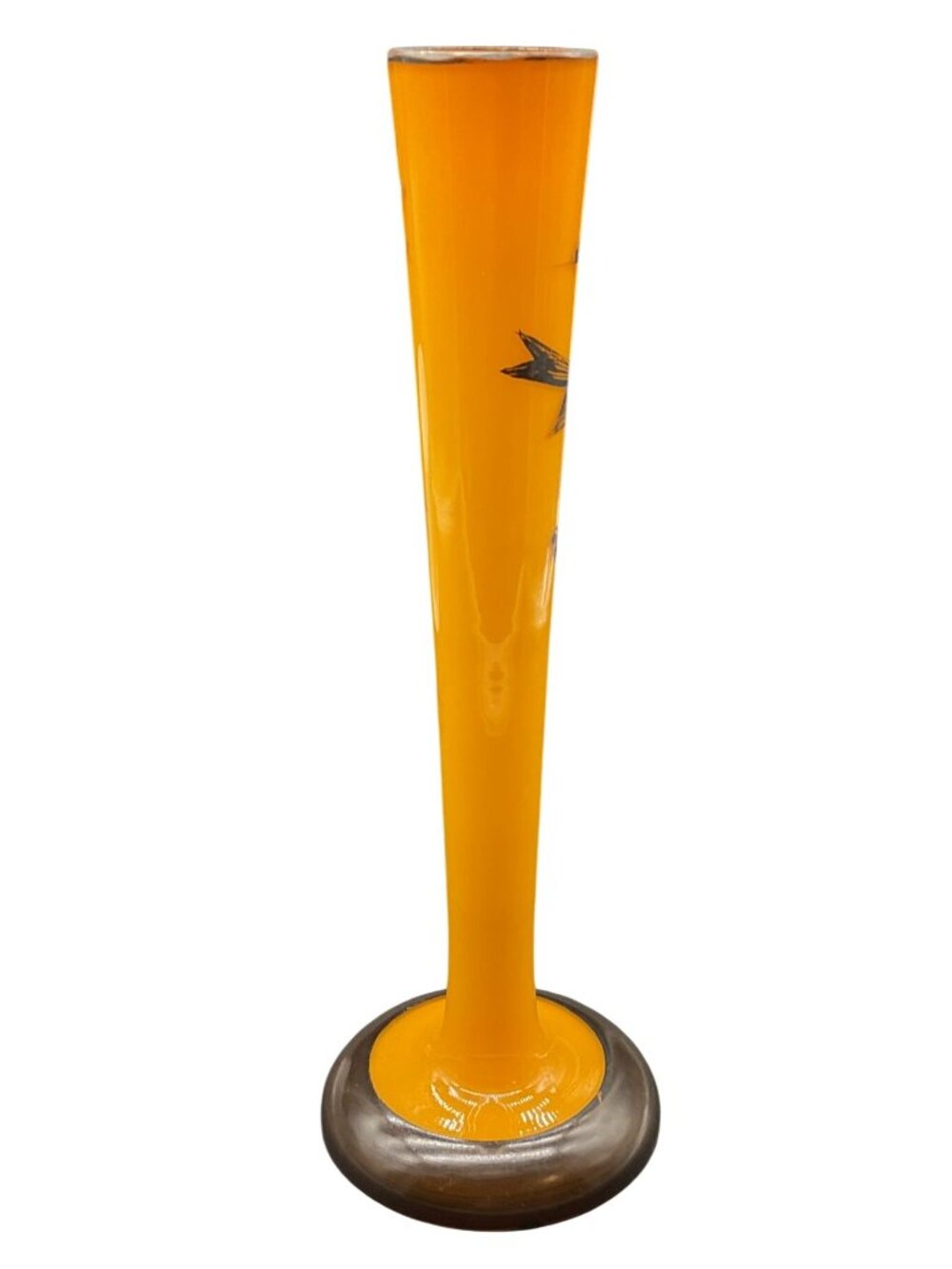 Vintage Bohemian Czech Tango Art Nouveau Glass Vase Yellow Silver Overlay 10"H - Picture 3 of 7